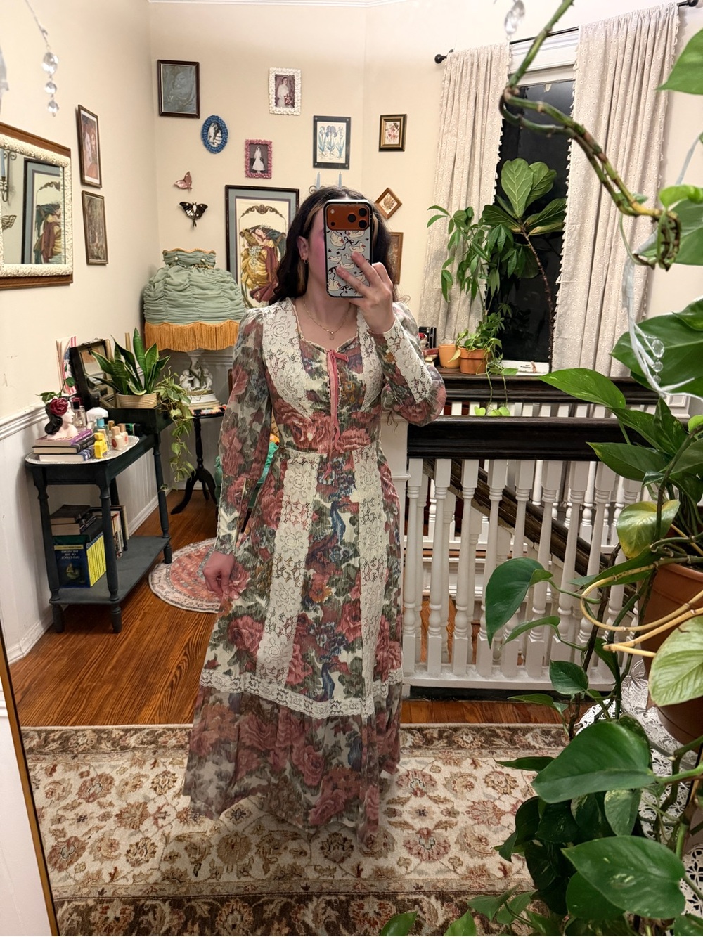Vintage Vicky Vaughn Floral Maxi Dress in Rose and Cream